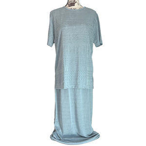 Coldwater Creek Blue Pointelle Knit Tunic Top & Long Skirt Set Vintage Large